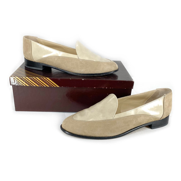 Taranto Steffi Loafers Vintage Beige Colorblock Suede Leather Slip On Flat 6.5 - Picture 1 of 11